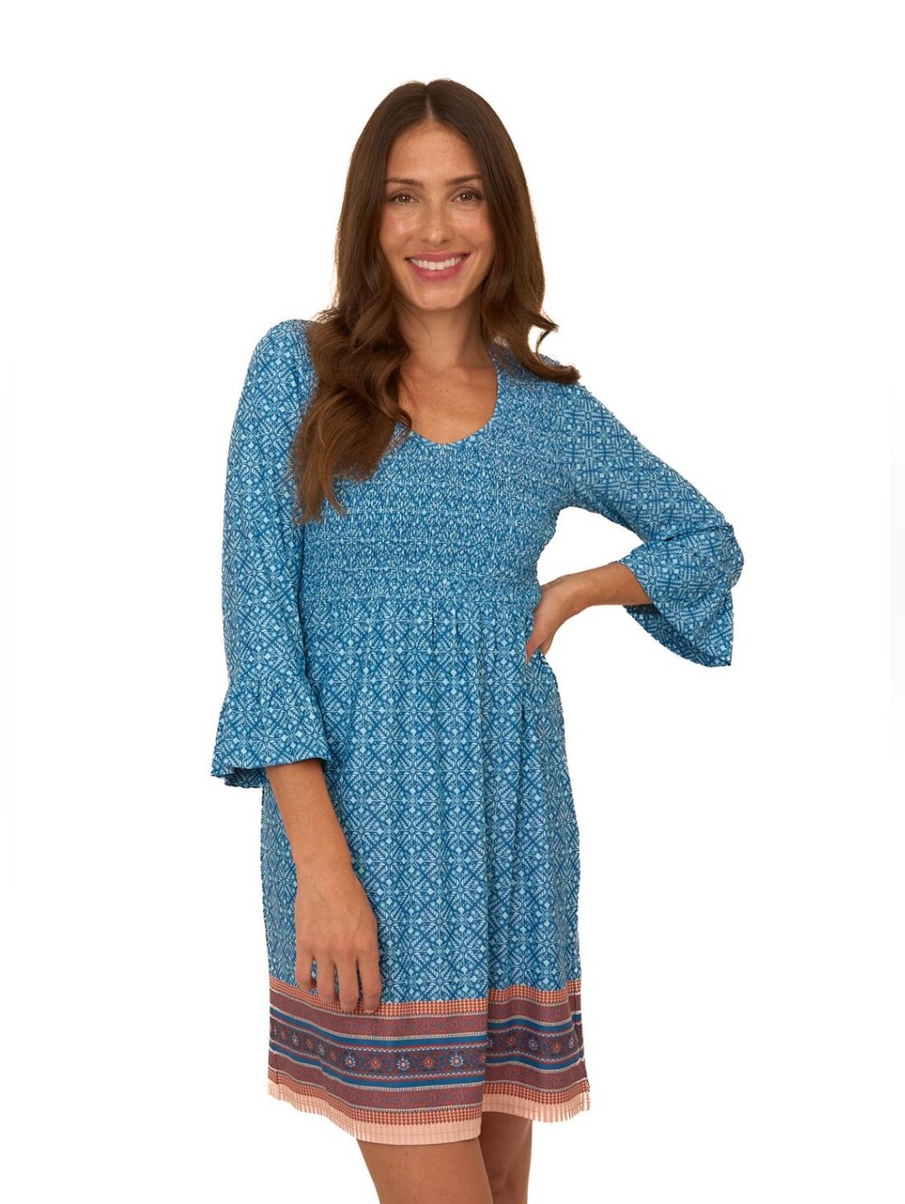 Cabana Life Camden Leaf Smocked Boho Babydoll Dress Size Small